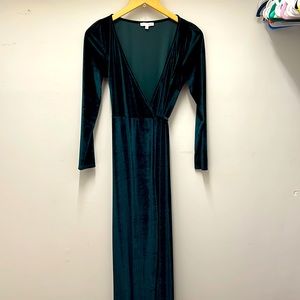 Emerald green velvet dress